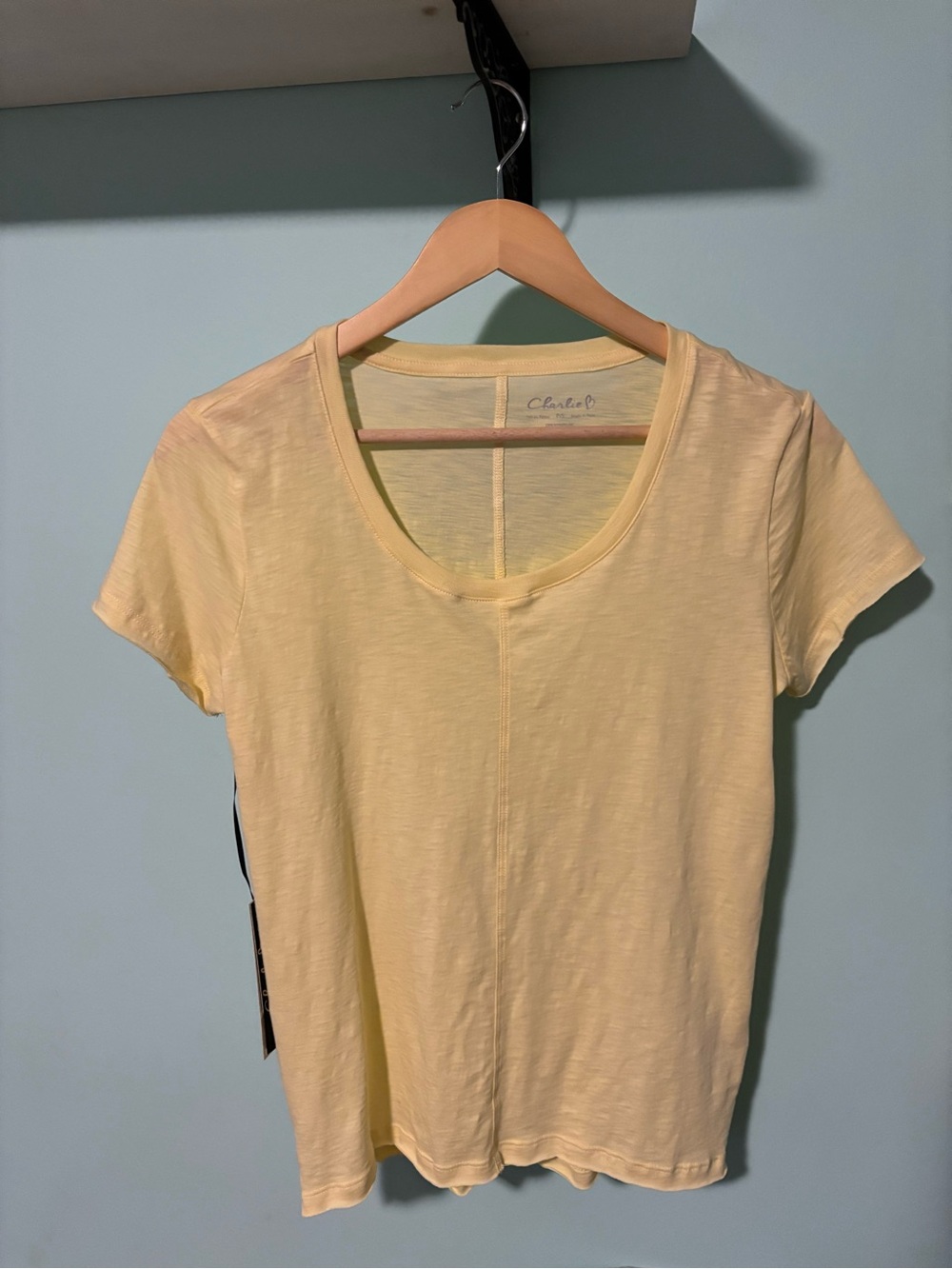 CHARLIE B Pale Yellow Scoop Neck Short Sleeve Tee